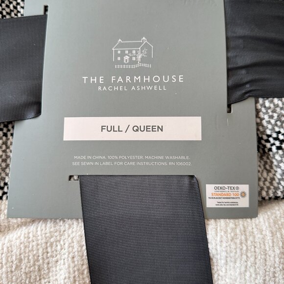 RACHEL ASHWELL GRAY,BLACK & WHITE WAFFLE BLANKET FULL QUEEN 90" X 90" - Picture 4 of 6